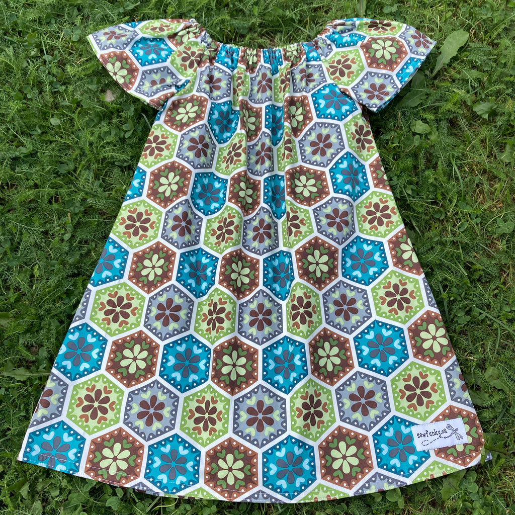 Sewfunky Pixie Dress Organic Green Kaleidoscope
