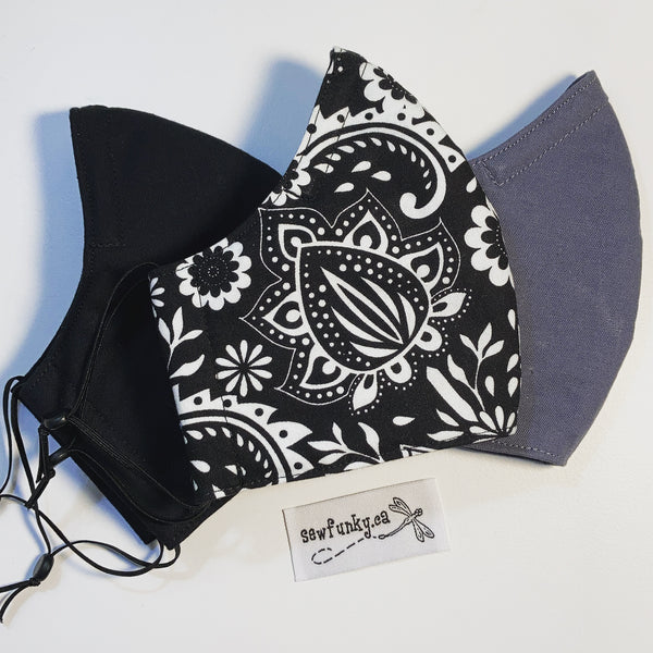 Triple Layer Fitted Cloth Face Masks for Adults 100% cotton