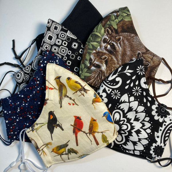 Triple Layer Fitted Cloth Face Masks for Adults 100% cotton