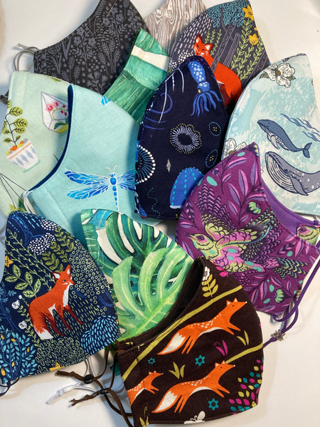 Triple Layer Fitted Cloth Face Masks for Adults 100% cotton