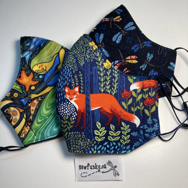 Triple Layer Fitted Cloth Face Masks for Adults 100% cotton