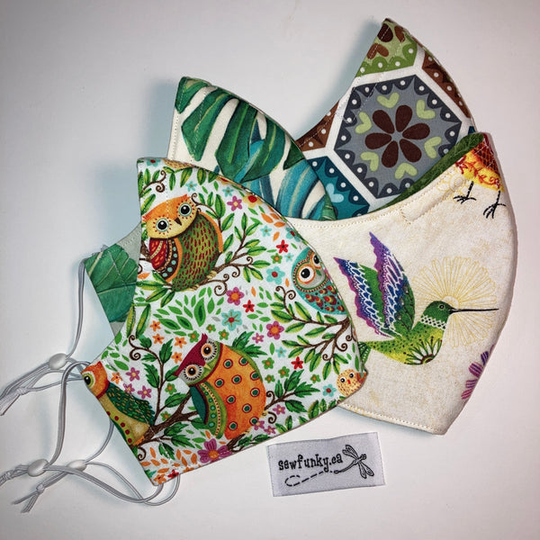 Triple Layer Fitted Cloth Face Masks for Adults 100% cotton