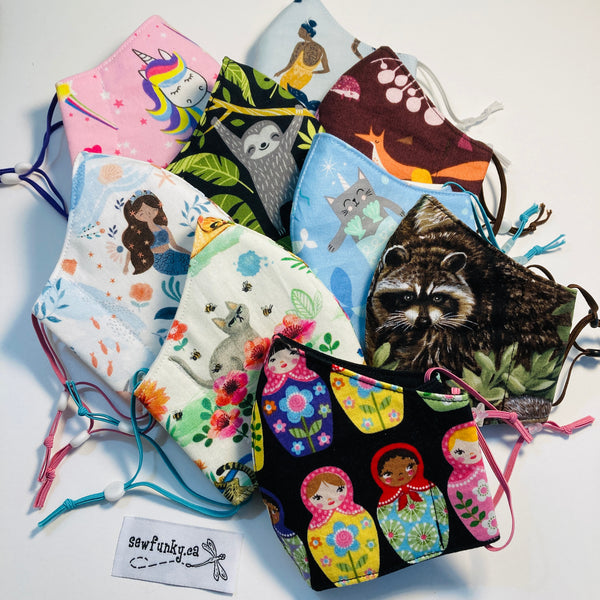 Three Layer Cloth Face Masks for Children 5-12 years 100% cotton