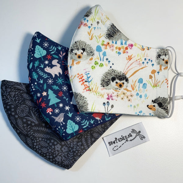 Triple Layer Fitted Cloth Face Masks for Adults 100% cotton