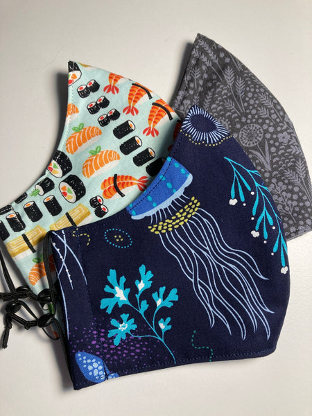 Triple Layer Fitted Cloth Face Masks for Adults 100% cotton