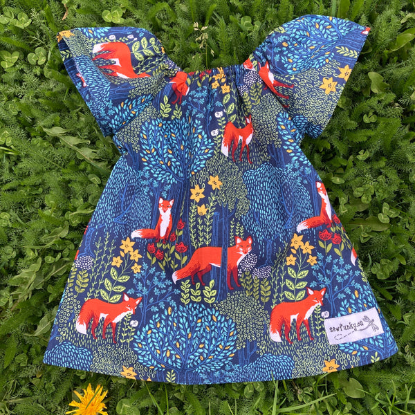 Sewfunky Pixie Dress - Into the Woods on Navy