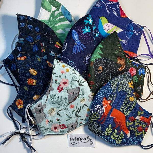 Triple Layer Fitted Cloth Face Masks for Adults 100% cotton